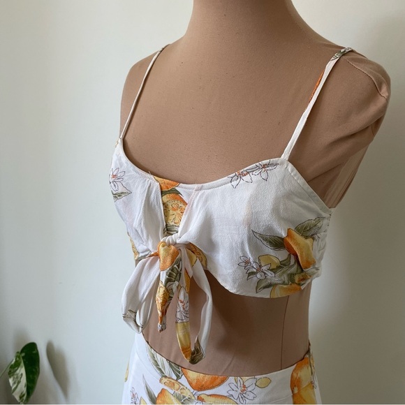 For Love & Lemons Limonada Yellow White Citrus Ruffle Skirt Top Set EUC Size S/M - Picture 7 of 12